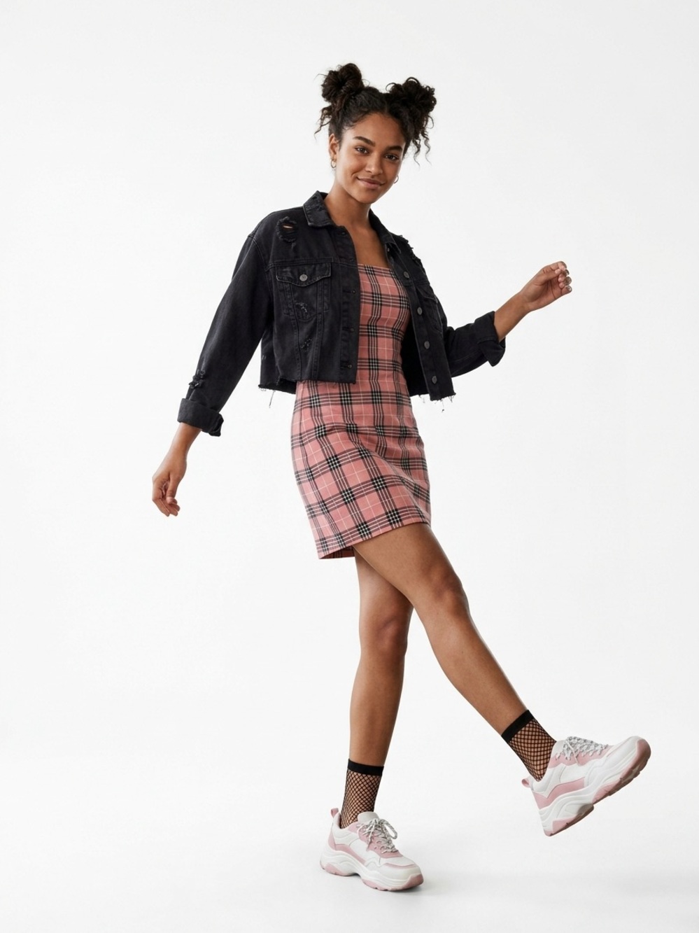 H&M Divided Pink Plaid Square-Neck Mini Dress - Size 6